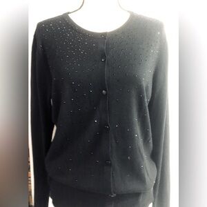 Marona Black Mini-Rhinestone Long Sleeve, Button-up Sweater